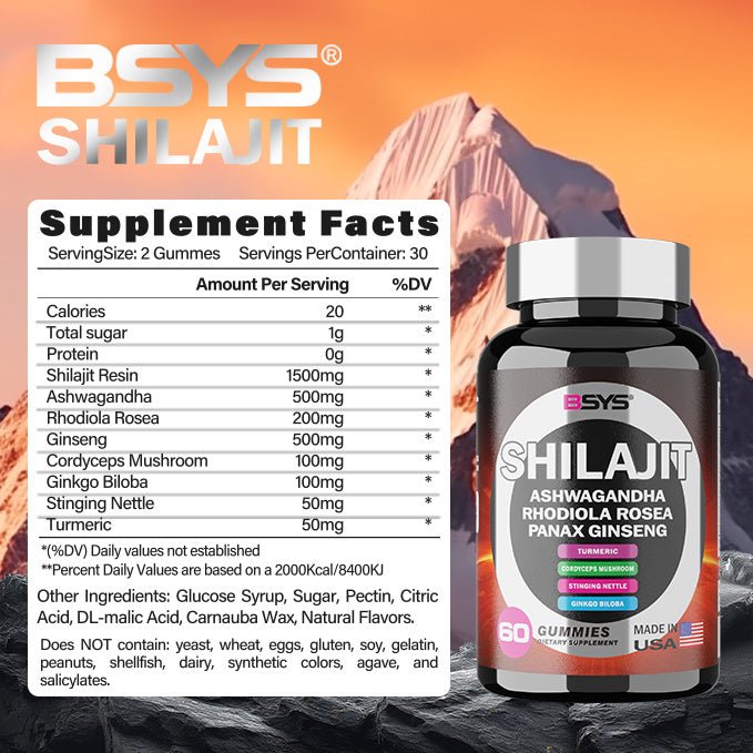 BSYS 8 - in - 1 Shilajit Gummies für Energie, Immunität und Wohlbefinden – 60 Stück - Si.Kreativkauf