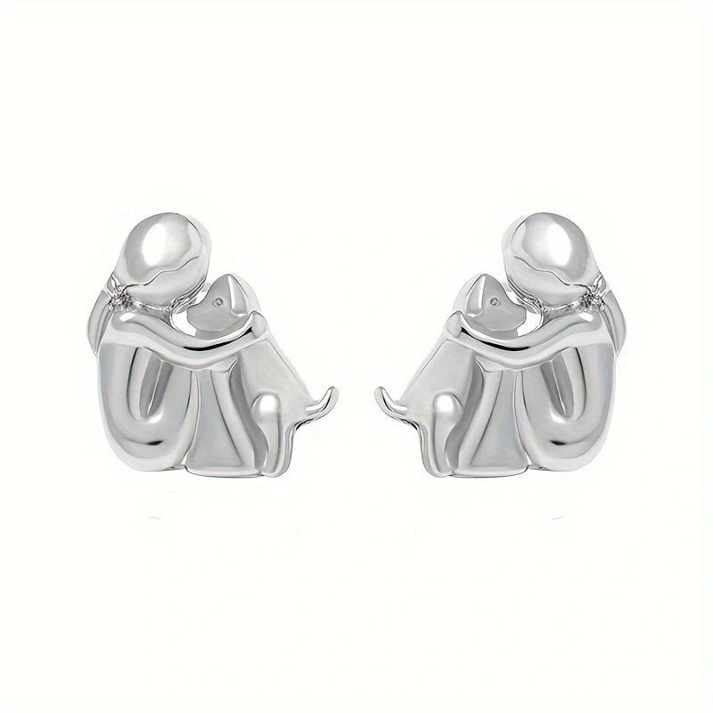 Ein kleines Mädchen und ein Hund umarmen sich - Handgemachte Ohrringe aus Edelstahl für Tierliebhaber - Si.Kreativkauf