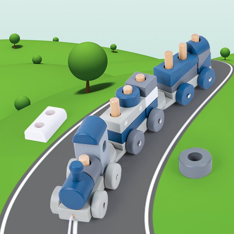 Kinder - Bausteine aus Holz - Zerlegbare Eisenbahn mit Seilzug und Säulenmontage für kreatives Spielen - Si.Kreativkauf