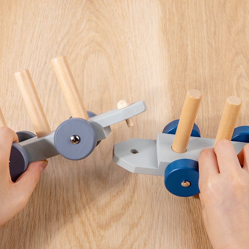 Kinder - Bausteine aus Holz - Zerlegbare Eisenbahn mit Seilzug und Säulenmontage für kreatives Spielen - Si.Kreativkauf